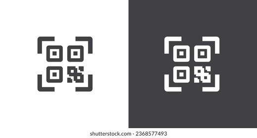 Simple QR code icon. Vector illustration in flat design, Scanning of Codes and Objects. Check Code icons. Vector QR code sample for smartphone scanning isolated on white and black background. 