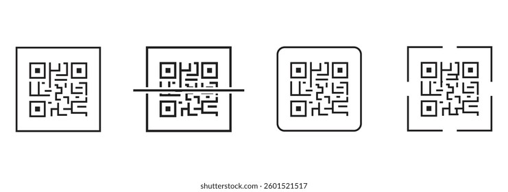 Simple qr code scan icon, Vector outline icon on white background. 