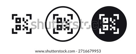 Simple QR code scan icons. Example QR code scanning icon in three styles