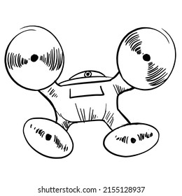 Simple quadcopter in sketch style on a white isolate. Illustration with a flying reconnaissance vehicle. Line drone in vector format.
