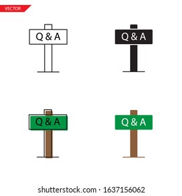 Simple question and answer icon on white background 4 types such as outline, black, color, outline and color. Vector illustration.