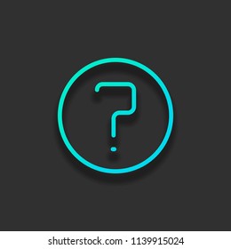 Simple question in circle. Linear, thin outline. Colorful logo concept with soft shadow on dark background. Icon color of azure ocean