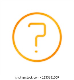 Simple question in circle. Linear, thin outline. Orange sign with low light on white background