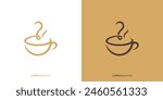 Simple Question Coffee Logo Design. Coffee Cup with Abstract Smoke forming a Question Mark. Coffee or Tea Logo, Icon, Symbol, Vector, Design Inspiration.