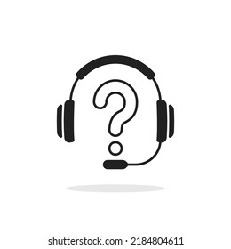 simple marca de preguntas con auriculares icono negro. el concepto de información o guía de información del usuario y un consejo fácil para el cliente. diseño gráfico de esquema elemento web de logotipo de anuncios mínimo aislado en fondo blanco