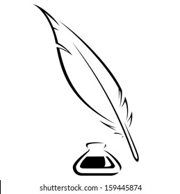 Simple quill and Inkwell black vector image