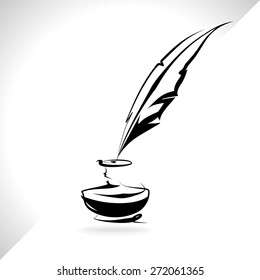 Simple quill and Inkwell black vector image