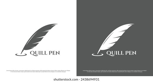 Simple quill pen logo icon. Silhouette quill pen ink author writer lettering abstract inkwell feather fur black message book mail. Illustration of a royal design symbol vintage old luxury elegant art.