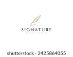 Simple quill pen signature logo silhouette linear minimalist line art vector design template