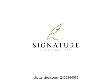 Simple quill pen signature logo silhouette linear minimalist line art vector design template