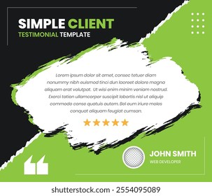 Simple quote, client review and customer feedback presentation social media post template with torn edge stroke brush effect