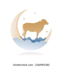 Vector de vaca cubano simple con luna y estrellas adecuadas para la decoración de sacrificios musulmanes