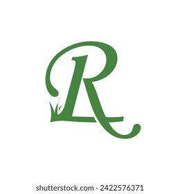 Simple R letter Alphabet Symbol with Grass turf for Landscaping Lawn Care Logo Design Inspiration