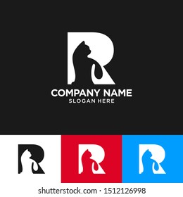 Simple R Letter Cat Logo, minimalist logo template design, Vector Illustration.