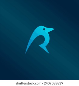 
simple R letter penguin logo design, bird vector template