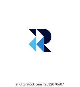 Simple R negative geometric space Arrow back Logo Design Vector blue shape