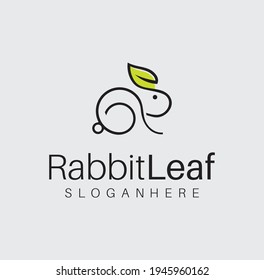 Plantilla de diseño de iconos de la línea del logotipo de la hoja de conejo simple. Animales de granja con símbolo de conejito natural. El concepto animal de mascota. Logotipo único para animales Monoline