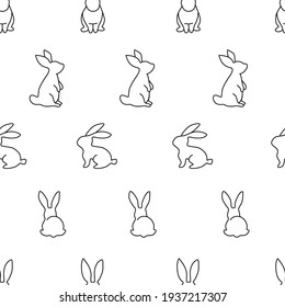 Simple rabbit outline seamless pattern on white background for Easter gift wrapping paper , background or fashion print