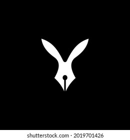 simple rabbit and pen logo. vector illustration for logo and mascot