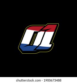 Simple Racing Start Number 01 Netherlands Flag Vector Template