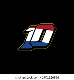 Simple Racing Start Number 10 Netherlands Flag Vector Template
