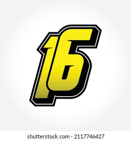 Simple Racing Start Number 16 Vector Template