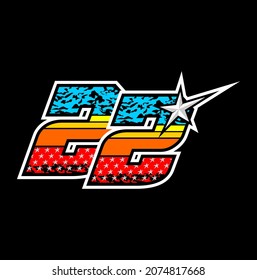 Simple racing start number 22 vector, easy to editable