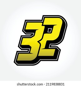 Simple Racing Start Number 32 Vector Template