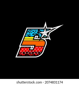 Simple racing start number 5 vector, easy to editable