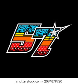 Simple racing start number 57 vector, easy to editable