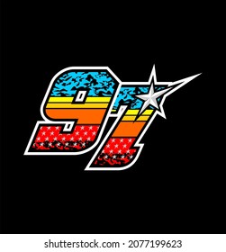 Simple racing start number 97 vector, easy to editable