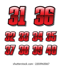 Simple Racing Start Red Number Vector Set