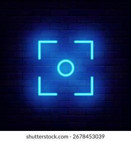 Simple radar with corners neon icon. Blue army sonar and sport aim. Vector stock illustration