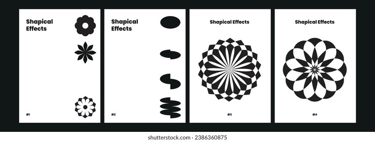 simple and radial shape graphic design Brutalist abstract geometric shapes Oval spiral flowers stars and other primitive elements that are brutal modern figures floral blossom spirals flowers stars