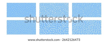 Simple rain pattern Set. Small dash. Seamless Pattern of white water drops on blue background. Vector illustration.
