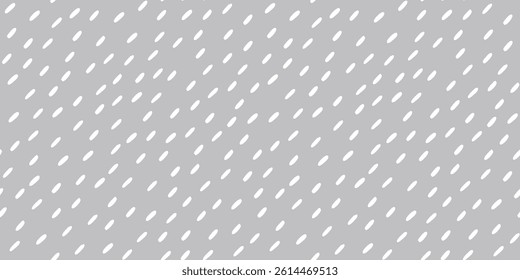 Simple rain pattern. White drops on gray background. Rainfall illustration. Dashed vertical lines. Vector illustration.