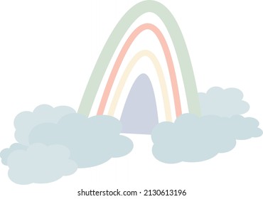 Simple rainbow with cloud vectorial ilustration with pastel colors.
