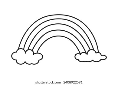 Simple rainbow doodle icon. Sketch of rainbow in clouds. Hand drawn sketch. Design element for St. Patrick's Day, party invitation, birthday, wallpaper, packaging, paper. Outline Vector illustration