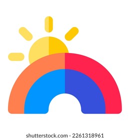 Simple Rainbow in flat Icon. Sun with rainbow weather