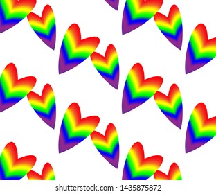 Simple rainbow gradient mesh heart pattern on a white background vector. The rainbow hearts symbolizes lgbt love and freedom to love who they want. Gay pride. 