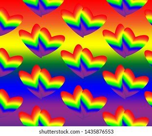 Simple rainbow heart pattern vectors on a rainbow gradient background. The rainbow hearts symbolizes lgbt love and freedom to love who they want. Gay pride. 