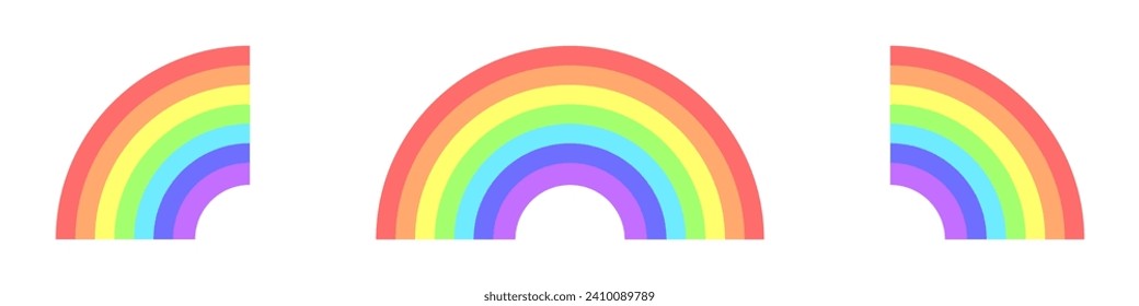 Simple rainbow shape vector set. Weather symbol rainbow in the sky simple icon. Half colored rainbow icon. Vector illustration. Flat stylish rainbow.