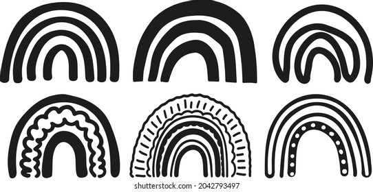 Simple rainbow silhouette illustration collection. Bundle of black, vector  weather phenomenon clip arts for plotter, prints, posters and more.