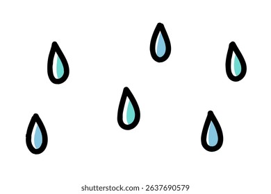 Simple raindrop vector hand drawn illustration. Blue color.