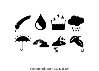 simple rainy season icon set with black solid style