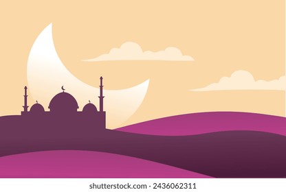 Fondo simple de la bandera del Ramadán con la mezquita