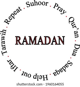 Simple Ramadan Circle word typography circle . ready to print for mug, t-shirts and pillow cases . A perfect design for holy month Ramadan.