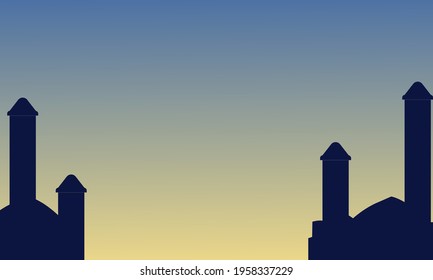 Simple ramadan greeting card template with silhouettes of mosque and tower building.