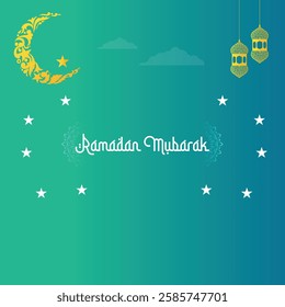 Simple Ramadan kareem illustration with gradient background with star and moon. Islamic light design with golden design