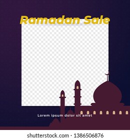 simple ramadan sale background template design with transparent space for image place holder with great mosque silhouette ornament vector design.